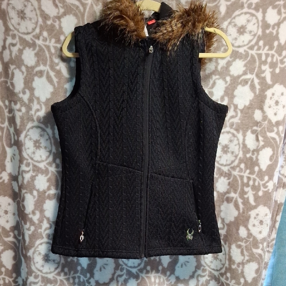 Spyder Core Large Black Vest with Faux Fur Trim